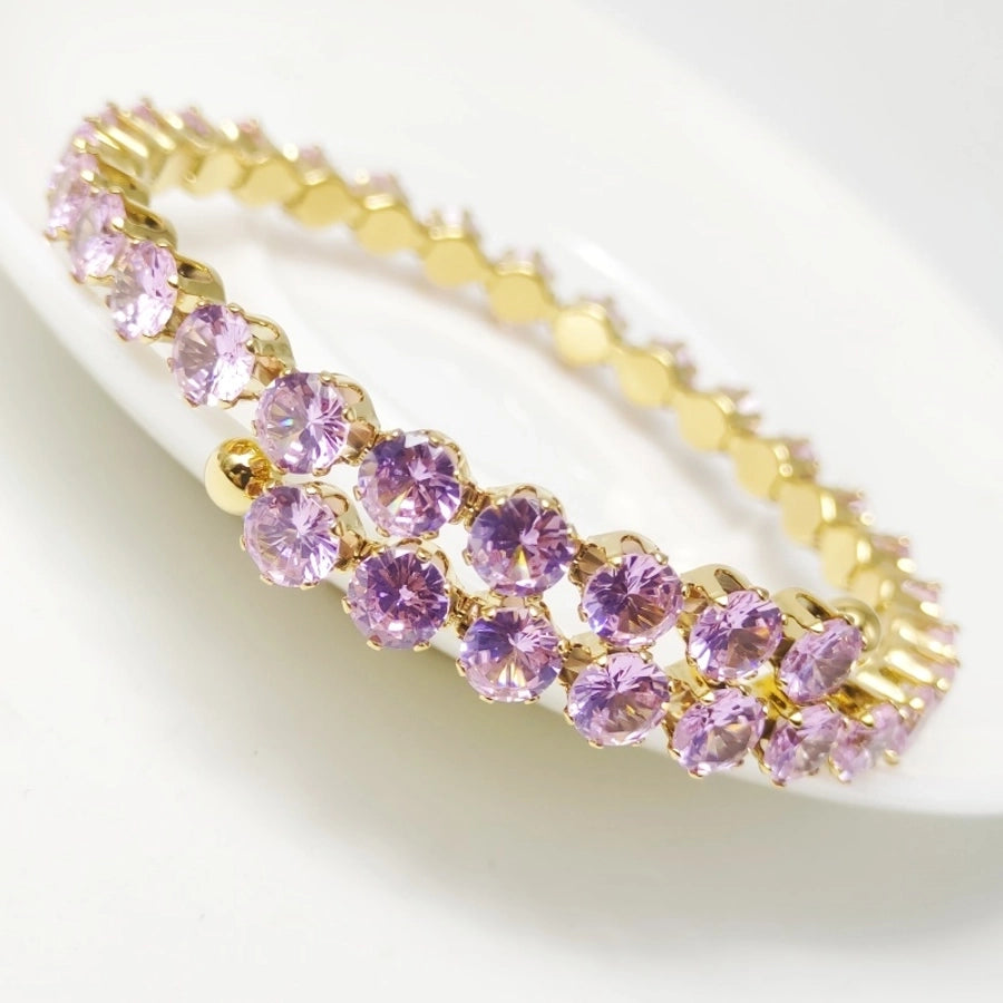 Elegant Solid Color 304 Stainless Steel 18K Gold Plated Zircon Bangle In Bulk