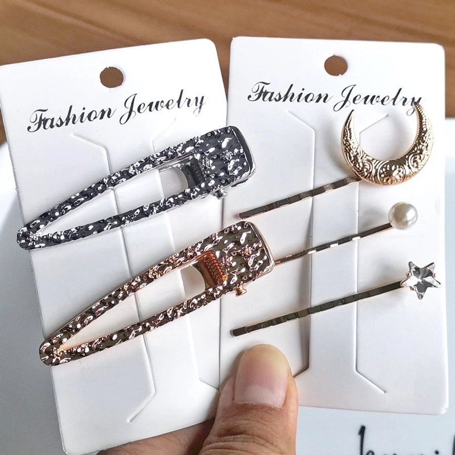 simple style moon flower metal plating artificial pearls rhinestones hair clip 1 piece