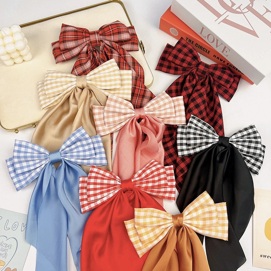 Sweet Plaid Bow Knot Cloth Hair Clip 1 Piece
