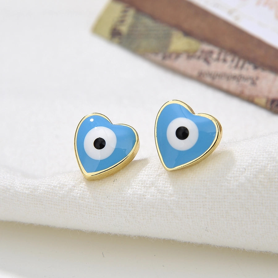 Copper Plating 18K Color-Retaining Dripping Glossy Heart Shape Eye Ear Studs Earrings