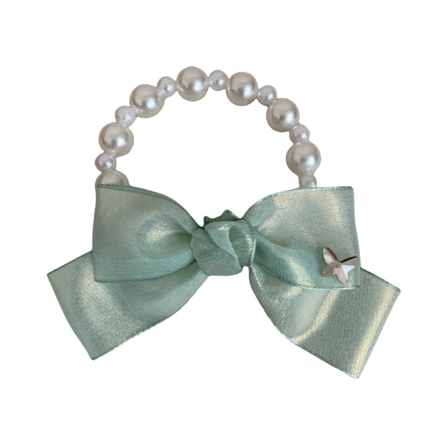 Women's Korean Style IG Style Bow Knot Imitation Pearl Gauze Beaded Hair Tie