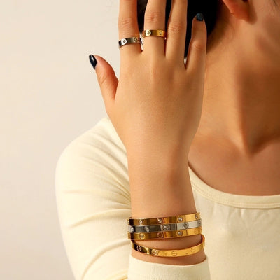 Jewelry IG Style Casual French Style Geometric 304 Stainless Steel Titanium Steel Zircon 18K Gold Plated Rings Bracelets