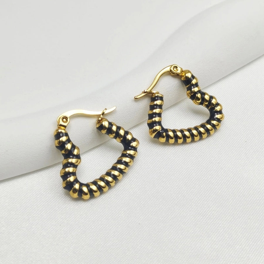 1 Pair Elegant Simple Style Heart Shape Twist Enamel 304 Stainless Steel Stainless Steel Earrings