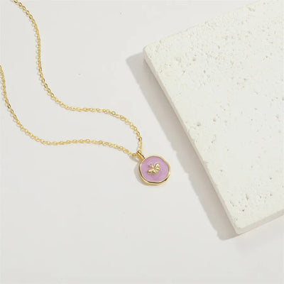 Copper 14K Gold Plated Enamel Butterfly Pendant Necklace