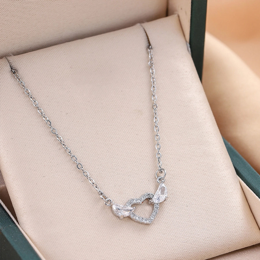 Jewelry IG Style Simple Style Heart Shape 316 Stainless Steel  Copper Zircon 18K Gold Plated Hollow Out Inlay Necklace