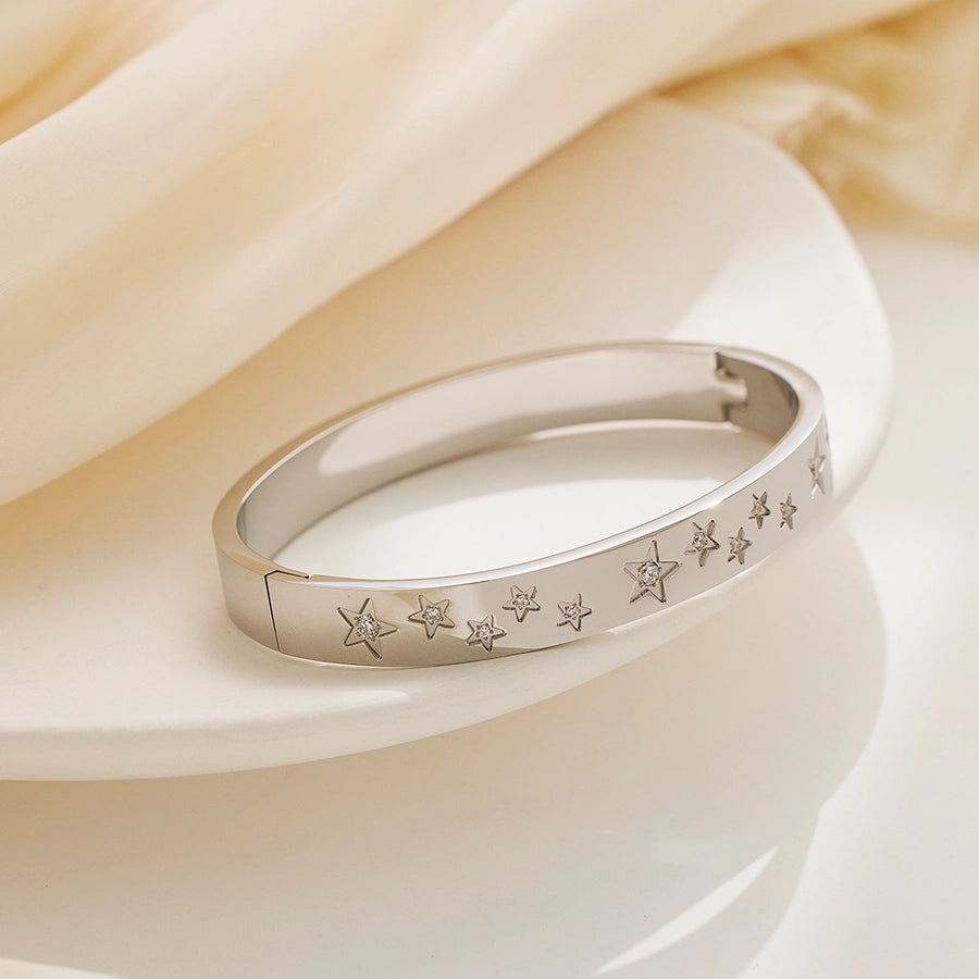 IG Style Chinoiserie Pentagram Star 304 Stainless Steel Zircon Bangle In Bulk