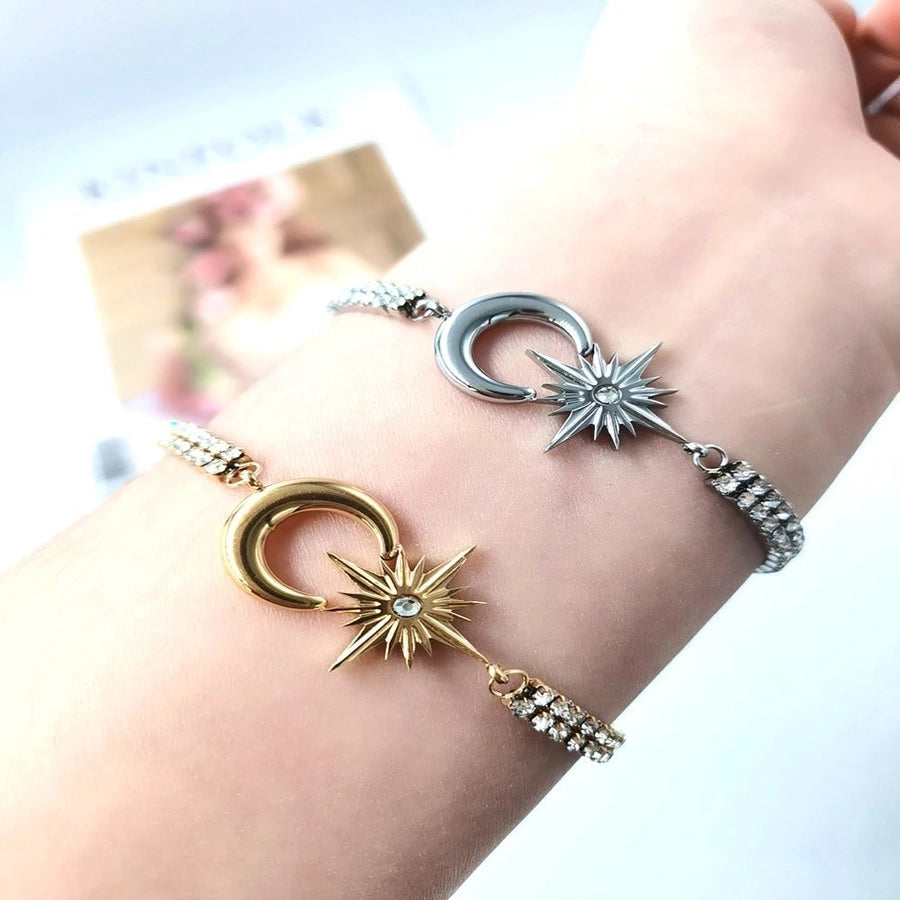 Simple Style Star Moon Titanium Steel 18K Gold Plated Bracelets In Bulk