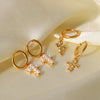 1 Pair Casual Modern Style Simple Style Cross Plating 304 Stainless Steel Imitation Pearl Rhinestones 18K Gold Plated Earrings