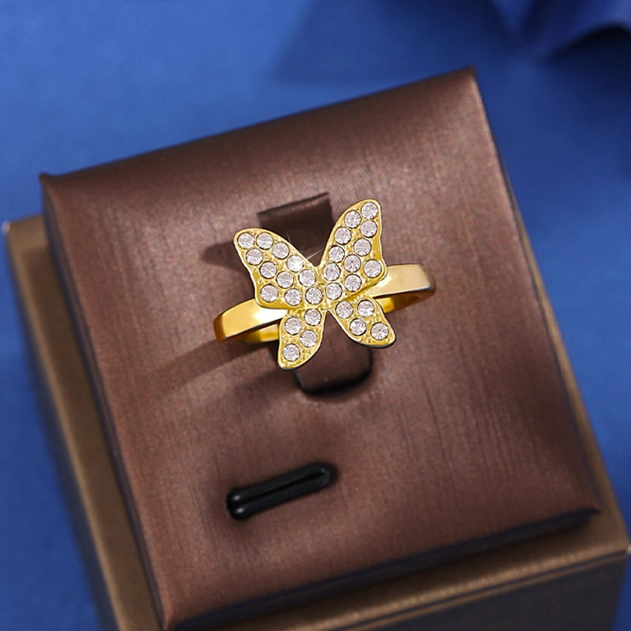 Jewelry Princess Sweet Pastoral Butterfly Copper Zircon Imitation Gold  Open Rings