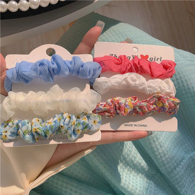fashion flower cloth pleated hair tie 3 pieces