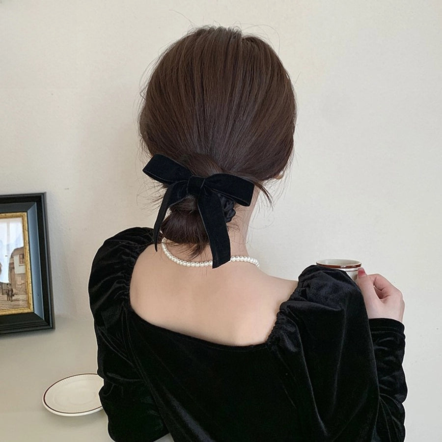 Black velvet bow simple elegant hair tie female hair band  new autumn and winter high-grade hair rope hair rope