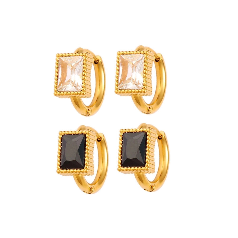 1 Pair Simple Style Rectangle Inlay 304 Stainless Steel 316 Stainless Steel  Rhinestones 18K Gold Plated Hoop Earrings