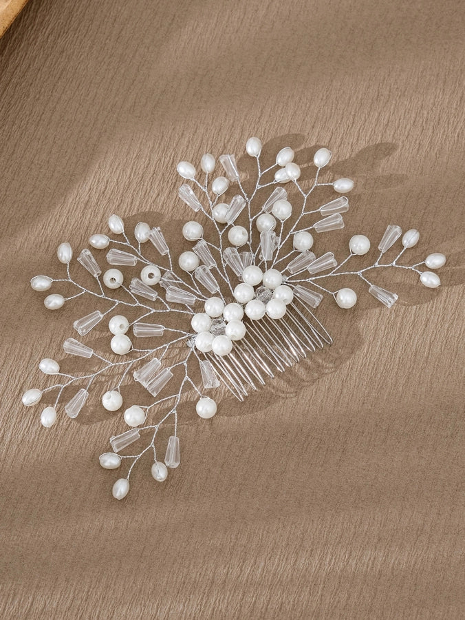 simple style flower artificial pearl inlay pearl insert comb