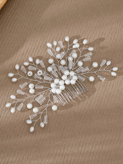 simple style flower artificial pearl inlay pearl insert comb