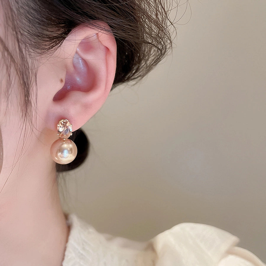 1 Pair Casual Simple Style Streetwear Geometric Inlay Copper Imitation Pearl Zircon Drop Earrings