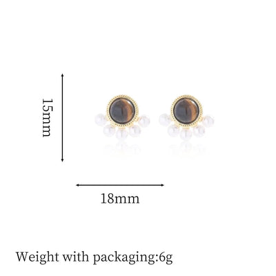 1 Pair Vintage Style Simple Style Geometric Round Heart Shape Plating Inlay Copper Natural Stone Zircon 18K Gold Plated Ear Studs