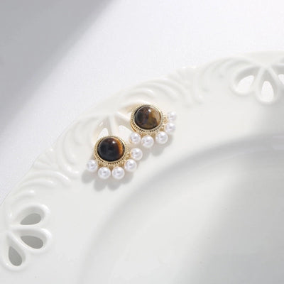 1 Pair Vintage Style Simple Style Geometric Round Heart Shape Plating Inlay Copper Natural Stone Zircon 18K Gold Plated Ear Studs