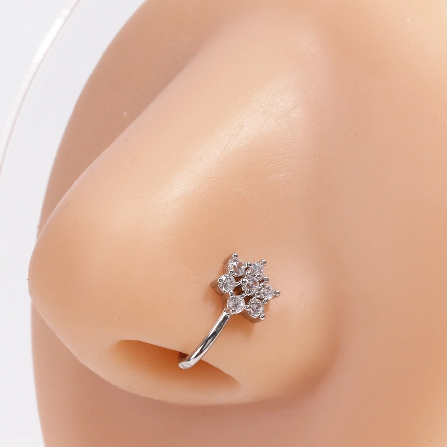 1 Piece Nose Rings & Studs Simple Style Commute Star Moon Copper Hollow Out Artificial Rhinestones Zircon 18K Gold Plated