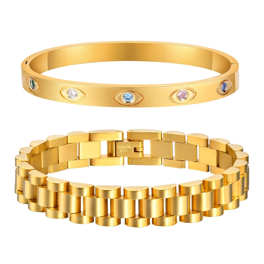IG Style French Style Classic Style Devil's Eye 304 Stainless Steel 18K Gold Plated Zircon Bracelets Bangle In Bulk