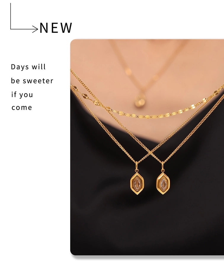 Jewelry Simple Style Korean Style Hexagon 304 Stainless Steel 18K Gold Plated Plating Pendant Necklace Necklace