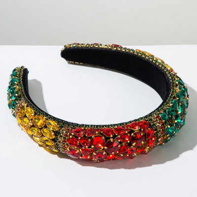 New Fashion  Style Baroque Sponge Headband Female Heavy Industry Full Diamond Color Matching Shiny Light Luxury Ball Party Hair Accessories