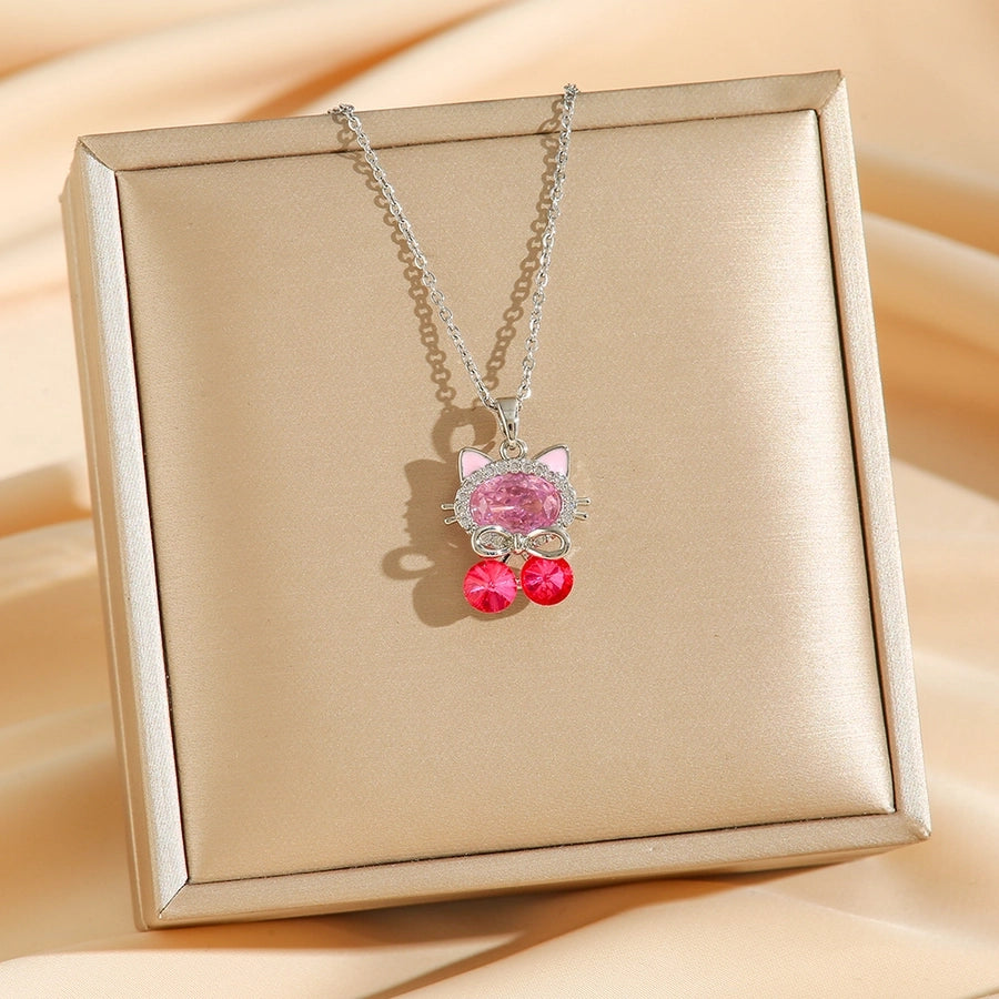 Jewelry Cute Simple Style Cartoon Cat Titanium Steel Zircon Pendant Necklace