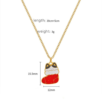 Jewelry Cute Christmas Hat Christmas Tree Christmas Socks Titanium Steel 18K Gold Plated Plating Pendant Necklace