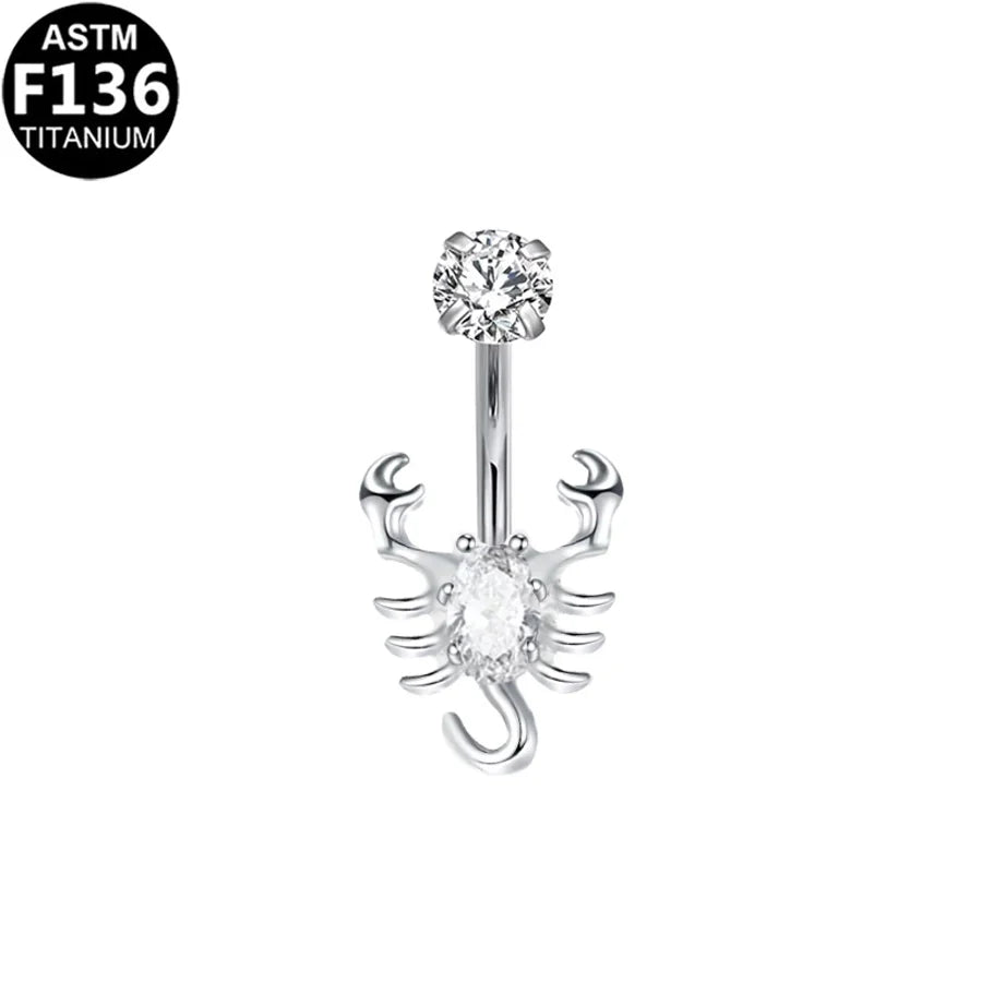 1 Piece Belly Rings Glam Shiny Butterfly Pure Titanium Aluminium Alloy Zircon 14K Gold Plated White Gold Plated
