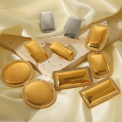 1 Piece IG Style Exaggerated Round Rectangle Plating Inlay 304 Stainless Steel Rhinestones 18K Gold Plated Ear Studs