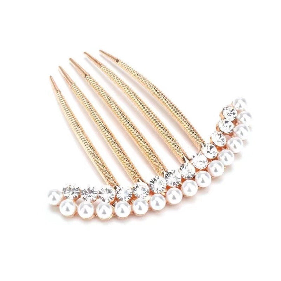 Korean fashion simple five-tooth rhinestone hair accessories pearl headdress travel accessories bride headdress hair