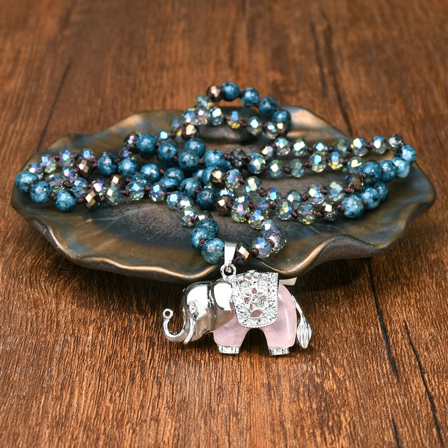 Casual Simple Style Streetwear Elephant Alloy natural stone Pendant Necklace In Bulk