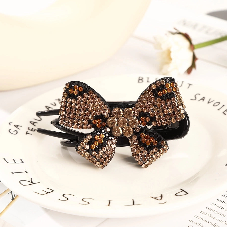 elegant bow knot plastic inlay rhinestones hair clip