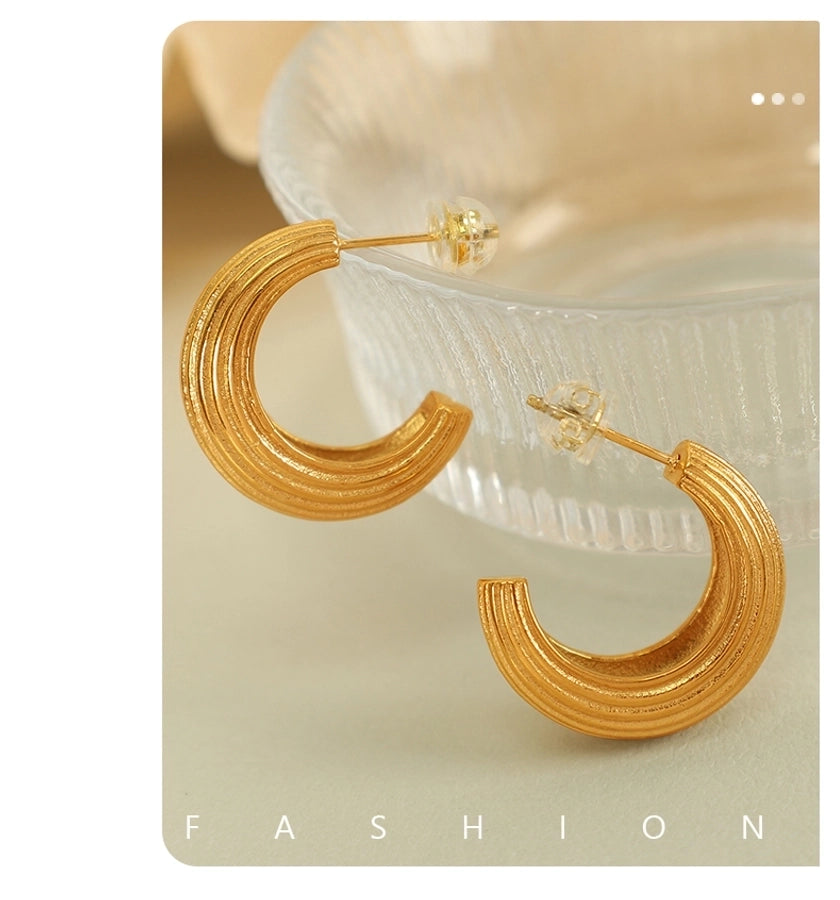 1 Pair IG Style Retro Classic Style C Shape Polishing Plating 304 Stainless Steel 18K Gold Plated Ear Studs