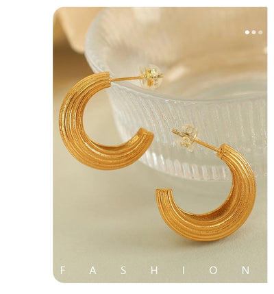 1 Pair IG Style Retro Classic Style C Shape Polishing Plating 304 Stainless Steel 18K Gold Plated Ear Studs