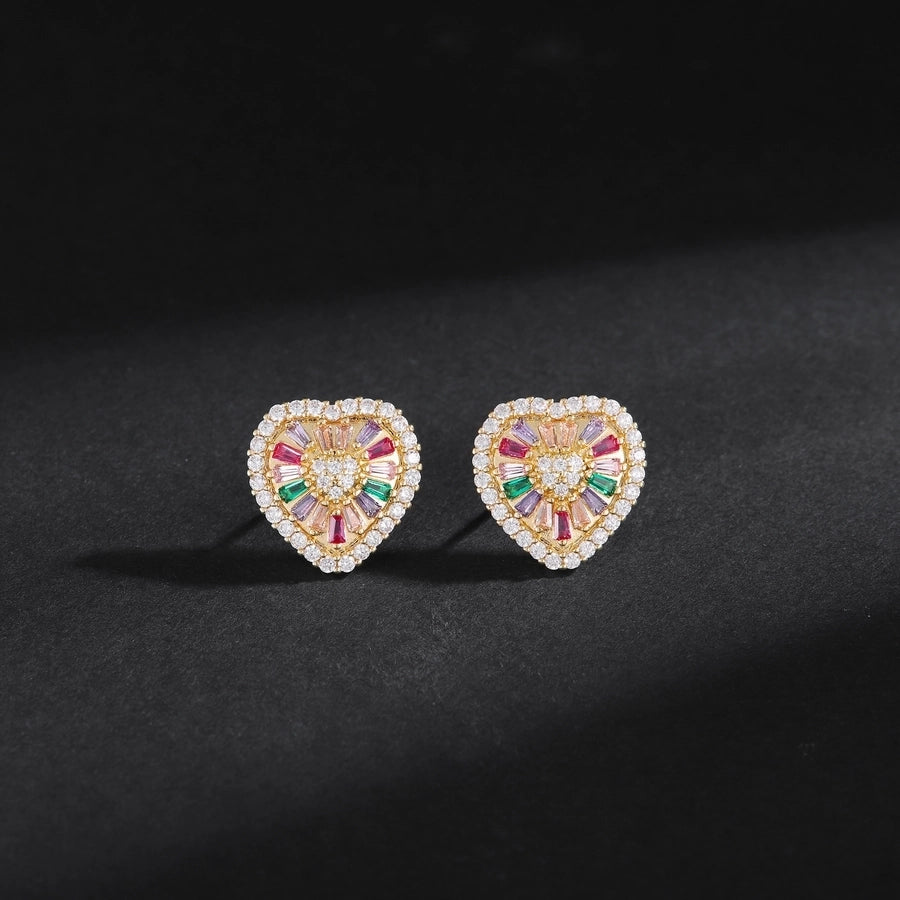 1 Pair Simple Style Shiny Heart Shape Inlay Copper Zircon 18K Gold Plated Ear Studs