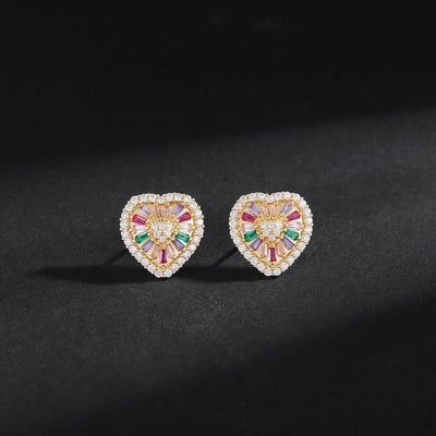 1 Pair Simple Style Shiny Heart Shape Inlay Copper Zircon 18K Gold Plated Ear Studs