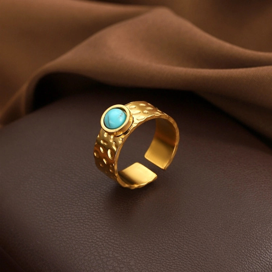 Jewelry Elegant Geometric 304 Stainless Steel Turquoise Open Rings