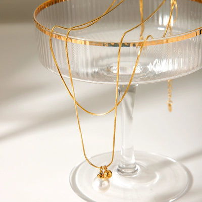 Jewelry IG Style Classic Style Round 304 Stainless Steel Titanium Steel 18K Gold Plated Double Layer Necklaces