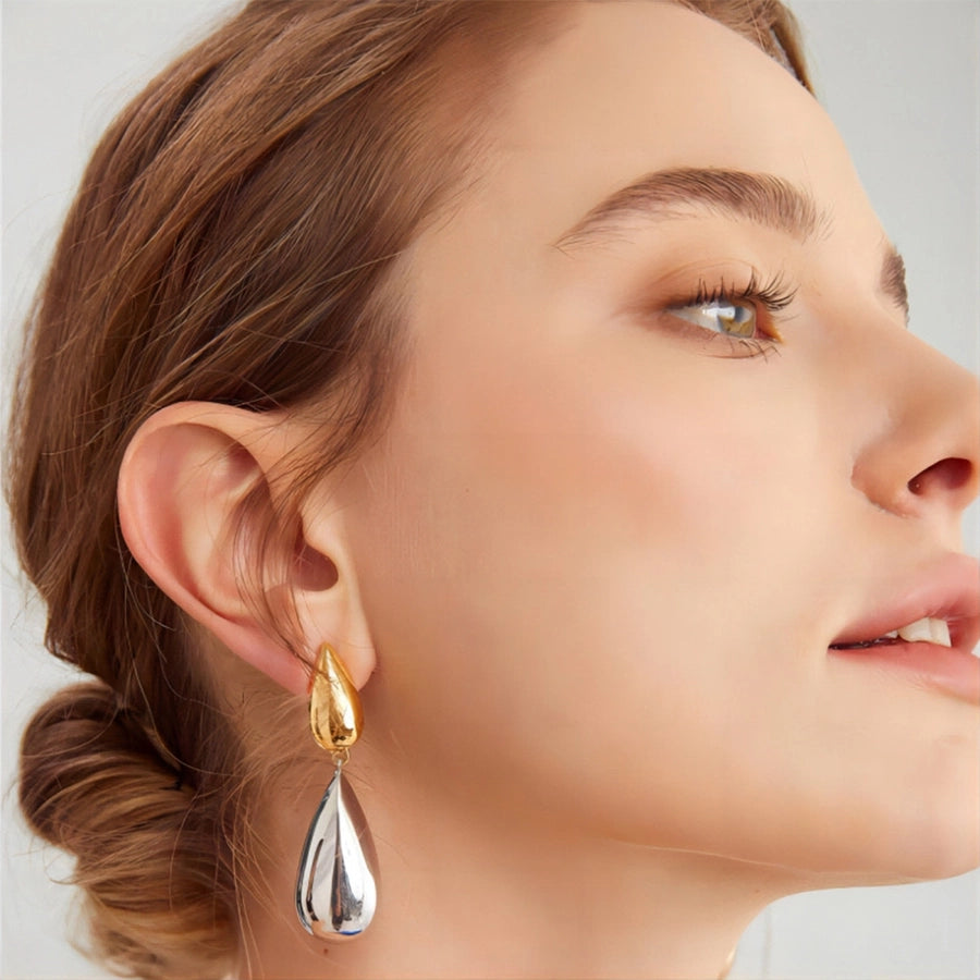 1 Pair Elegant Water Droplets Mixed Metal Plating 304 Stainless Steel 18K Gold Plated Drop Earrings