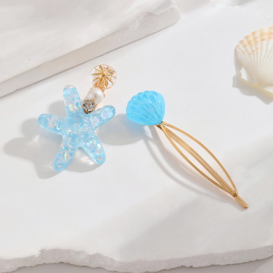 Women's Beach Sweet Starfish Shell Alloy Resin Inlay Pearl Hair Clip