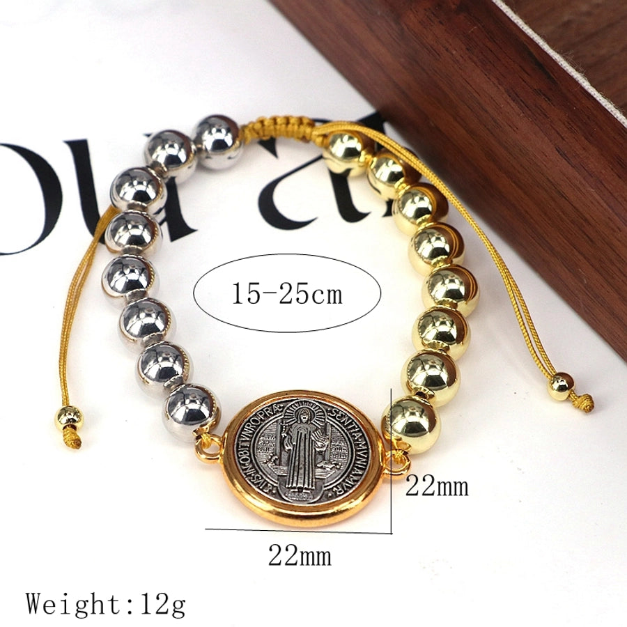 Copper Beaded Geometric Round Virgin Mary Bracelets