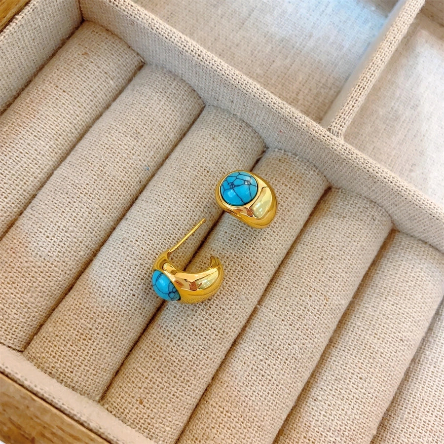 1 Pair Retro C Shape 304 Stainless Steel 18K Gold Plated Ear Studs