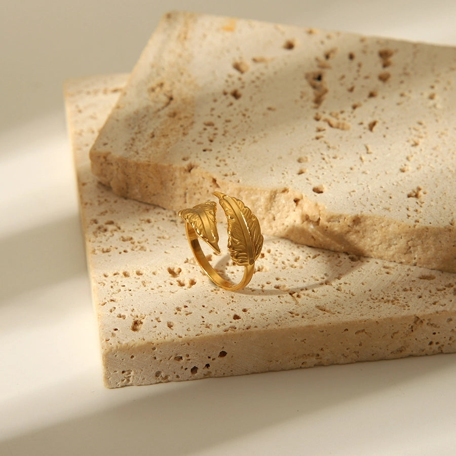 Jewelry IG Style Casual Simple Style Leaves 304 Stainless Steel 18K Gold Plated Polishing Open Rings