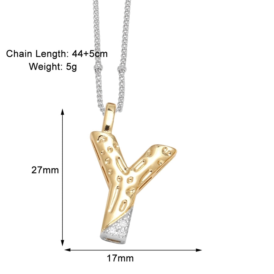 Jewelry Modern Style Simple Style letter 201 Stainless Steel Copper Zircon 18K Gold Plated Mixed Metal Inlay Pendant Necklace