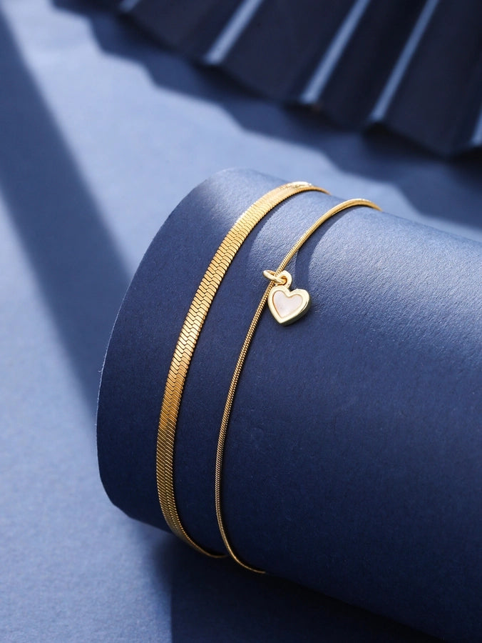 304 Stainless Steel Copper Inlay Heart Shape Zircon Bracelets