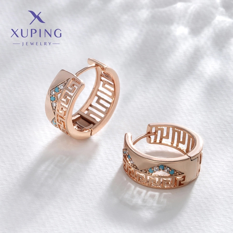 1 Pair XUPING Simple Style Circle Plating Inlay Copper Artificial Gemstones 18K Gold Plated Earrings