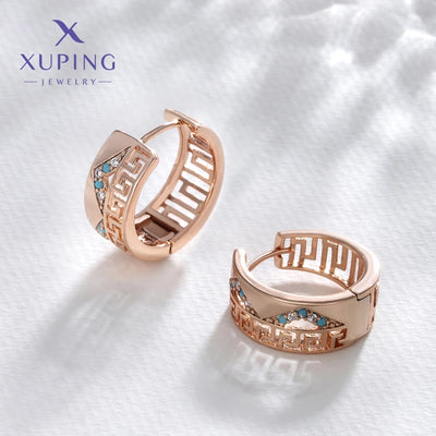 1 Pair XUPING Simple Style Circle Plating Inlay Copper Artificial Gemstones 18K Gold Plated Earrings