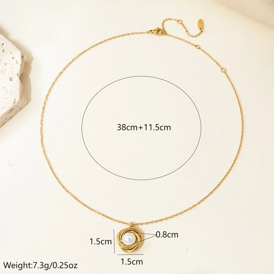 Jewelry Elegant Simple Style Geometric 304 Stainless Steel Artificial Pearls 14K Gold Plated Polishing Plating Inlay Rings Earrings Necklace