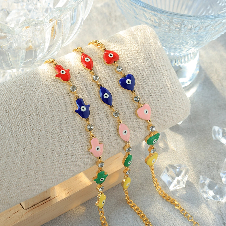 Funny Modern Style Simple Style Palm Heart Shape Eye 304 Stainless Steel 14K Gold Plated Bracelets In Bulk