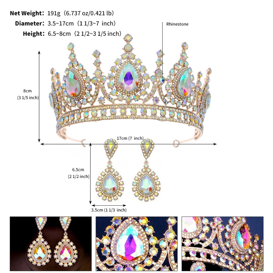 retro water droplets alloy hollow out inlay rhinestones crown earrings